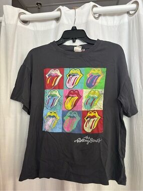 H&M Black Graphic Band Tee with Multicolor Tongue Print